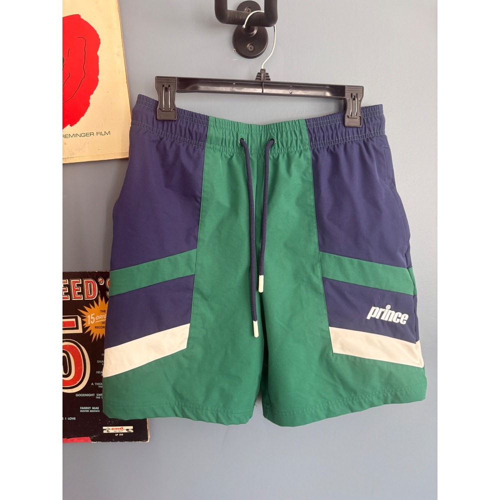 Prince Pickleball Colorblock Athletic Shorts Green Navy Blue Mens Small 7in